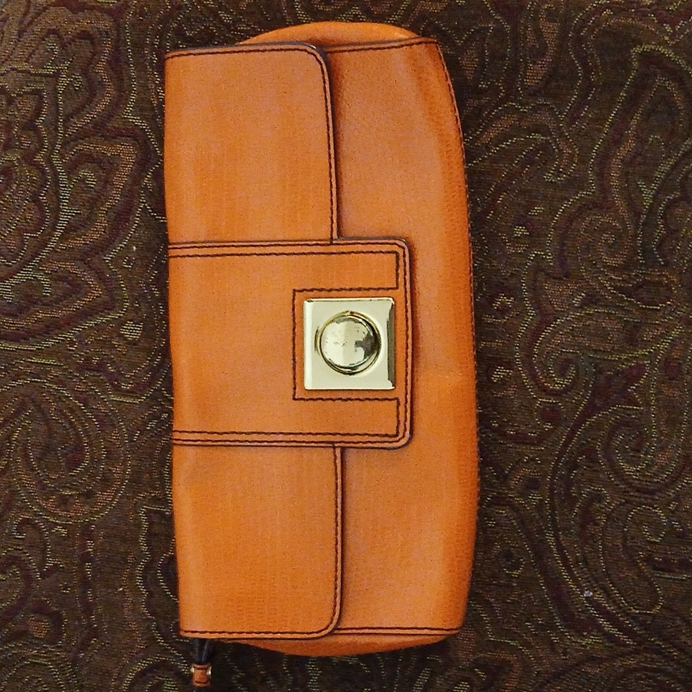 Banana Republic Orange Leather Lizardskin Clutch Bag.